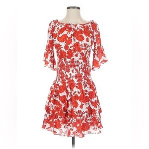 Gorgeous Premier Amour Red Floral Ruched Tiered Flare Sleeve Dress size 4